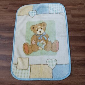 Vintage Patches Teddy Bear Baby Plush Blanket 31 x 43